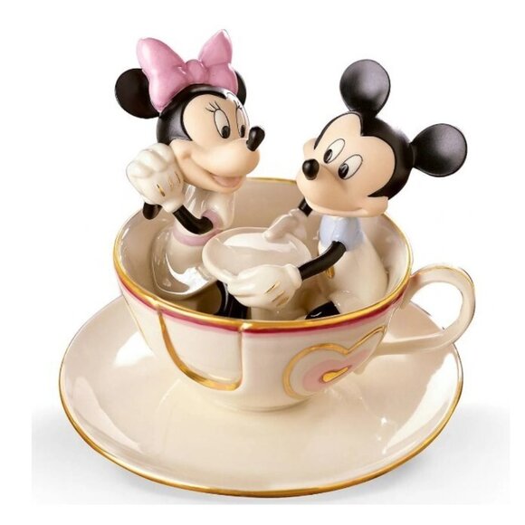 Lenox Disney 24K Gold Figurine Mickey Teacup Twirl Minnie Mouse Mad Tea Party - Picture 2 of 16
